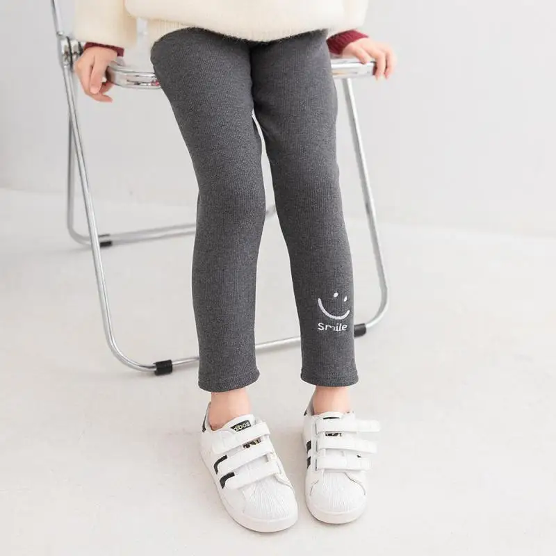 

Winter Girls Leggings Plus Velvet Thicken Casual Smiley Trousers Baby Girl Warm Leggins With Skirt Black Leggings For Kids