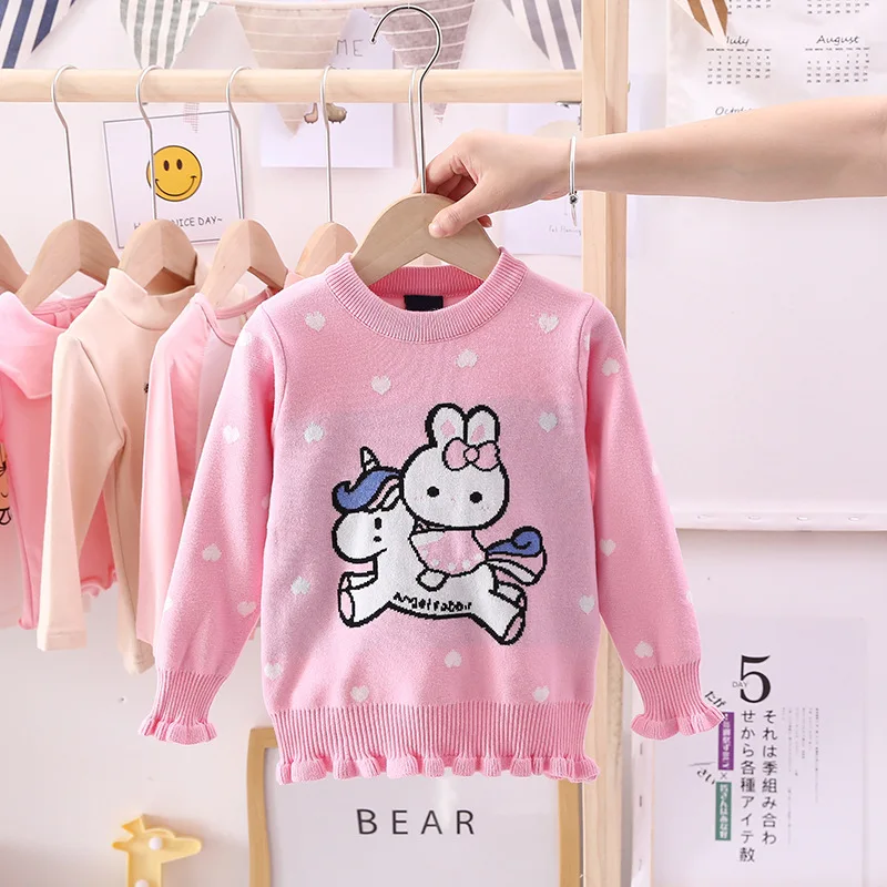 Осенний Рождественский свитер для маленьких девочек Зимний жаккардовый с