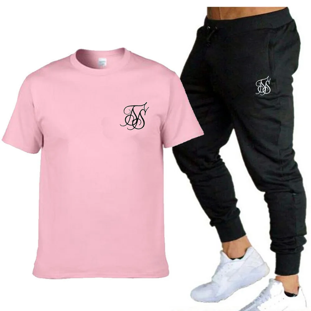 

2021 new men's fashion sports suit cotton short-sleeved T-shirt + breathable pants 2-piece set