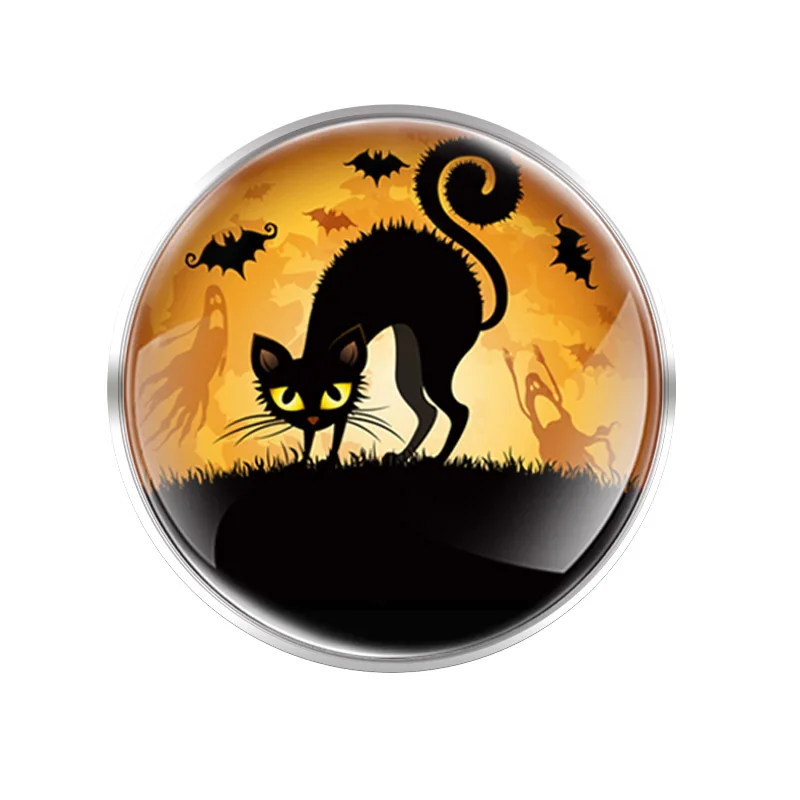 

American Halloween Black Cat Glass Round Convex Top Brooch Men's and Women's Jackets Coat Decoration Gift