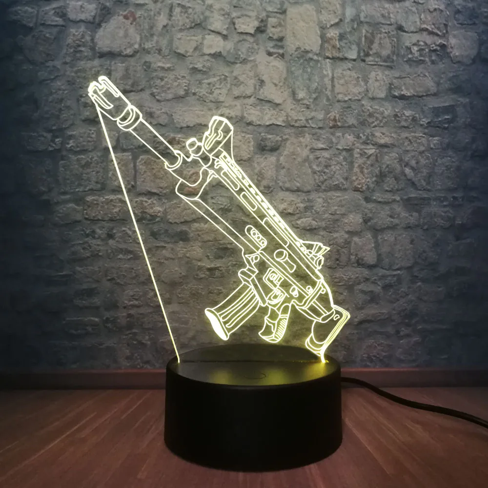 Новинка, 3D лампа, крутая битва, королевская игра, PUBG, TPS, SCAR-L, 7 цветов, сменный Настольный светодиодный светильник, Ночной светильник, иллюзия для мальчиков, подарок на Рождество
