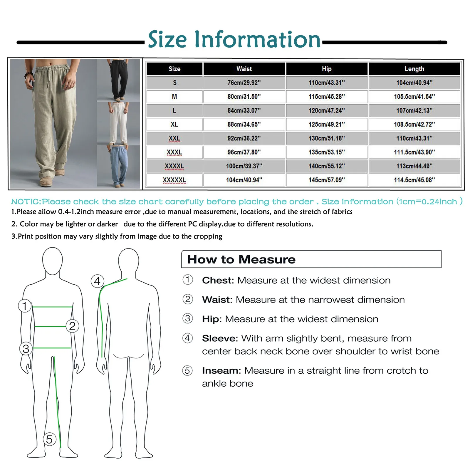 

Men's Long Linen Trousers Hot Men Solid Color Elastic Waist Loose Long Trousers Men Hip-hop Breathable Casual Pants Pantalones#G