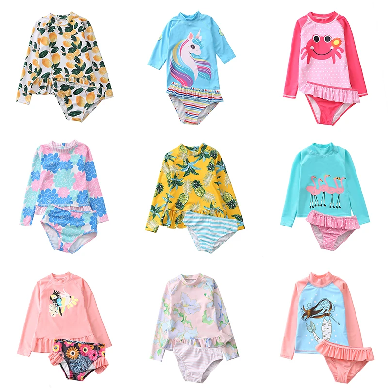 Детский купальный костюм для девочек Цельный с рюшами милый рисунком маленьких