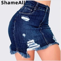plus size ripped holes bodycon mini denim skirts 4xl 5xl summer sexy ladies tassel short pencil skirts wrap jeans skirt