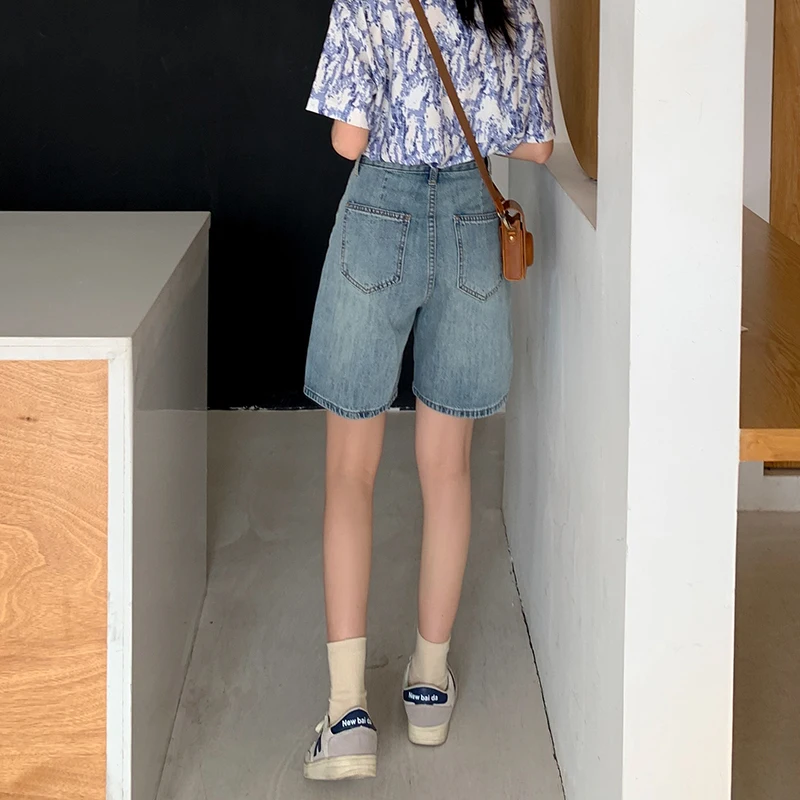 

Summer Wide Leg Jeans Pants Woman Streetwear Vintage Blue Denim Shorts Woman High Waist Straight Leg Jeans