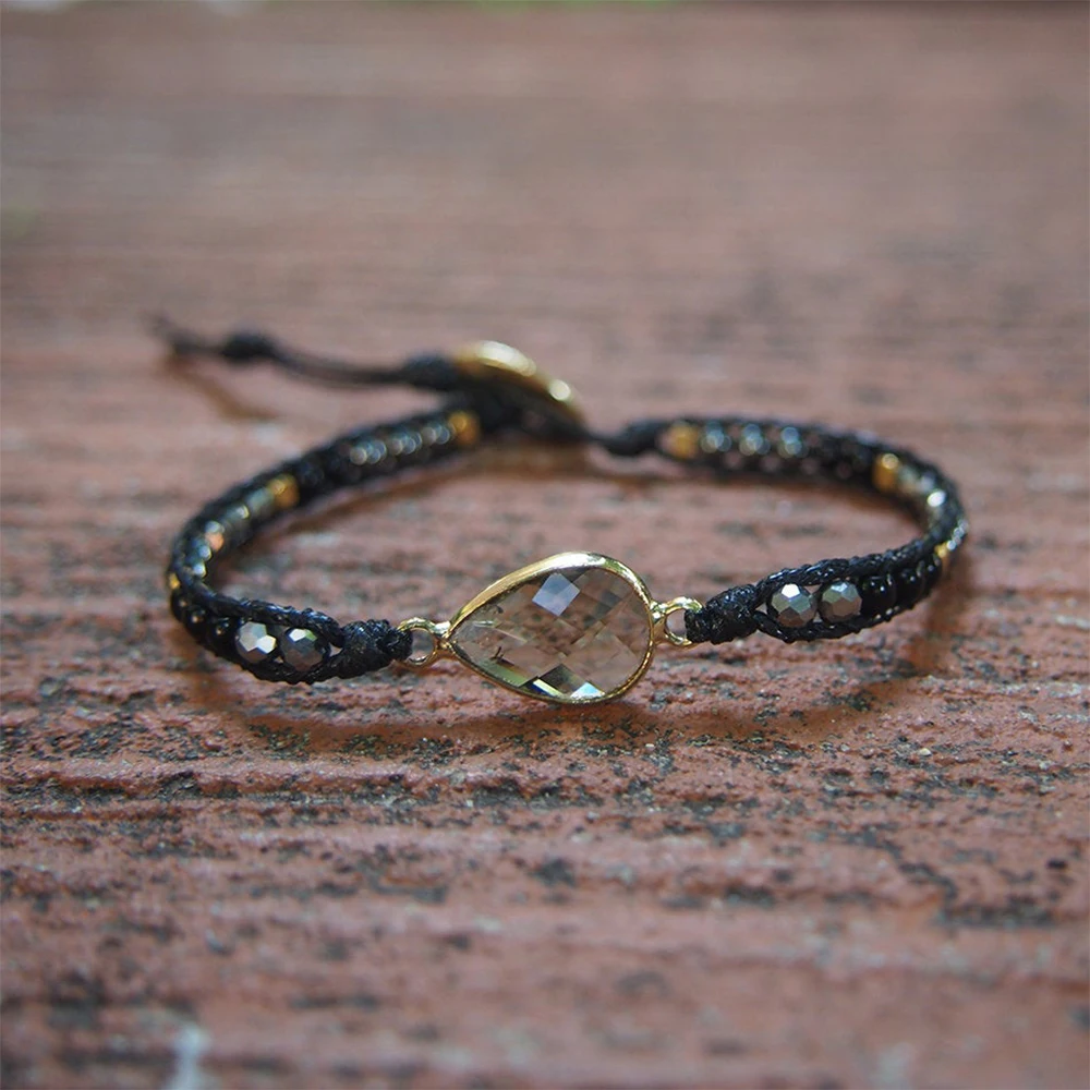 Винтажный браслет с подвеской из бусин дымчатого кристалла 1 ручной работы