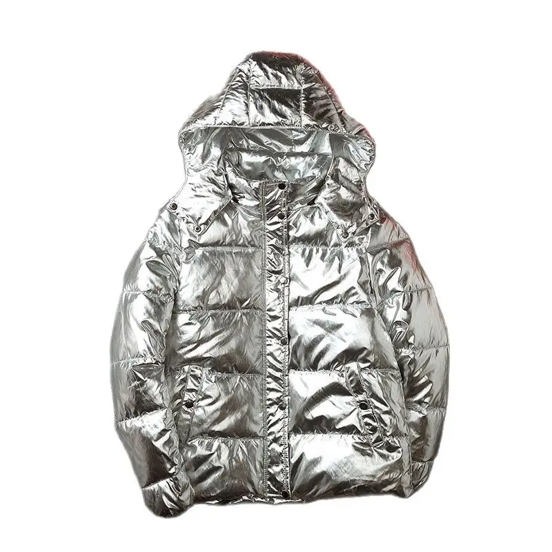 Зимняя мужская куртка с капюшоном серебристая блестящая для мальчиков зимняя