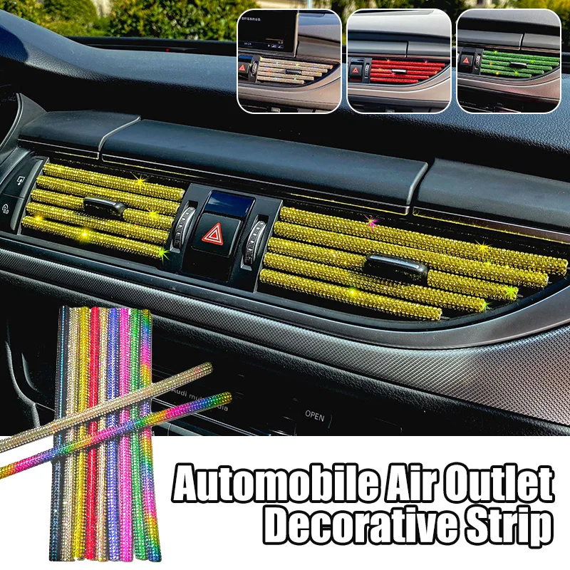 

Colorful Rhinestones Car Air Outlet Trim Strips Air Vent Grilles Rim Trim Cars Decor Strips Car Styling Modification Accessories