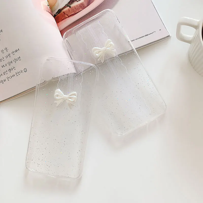 Роскошный чехол с кружевным бантом для iPhone XS MAX прозрачный мягкий из ТПУ 8 7 Plus 6 6S XR