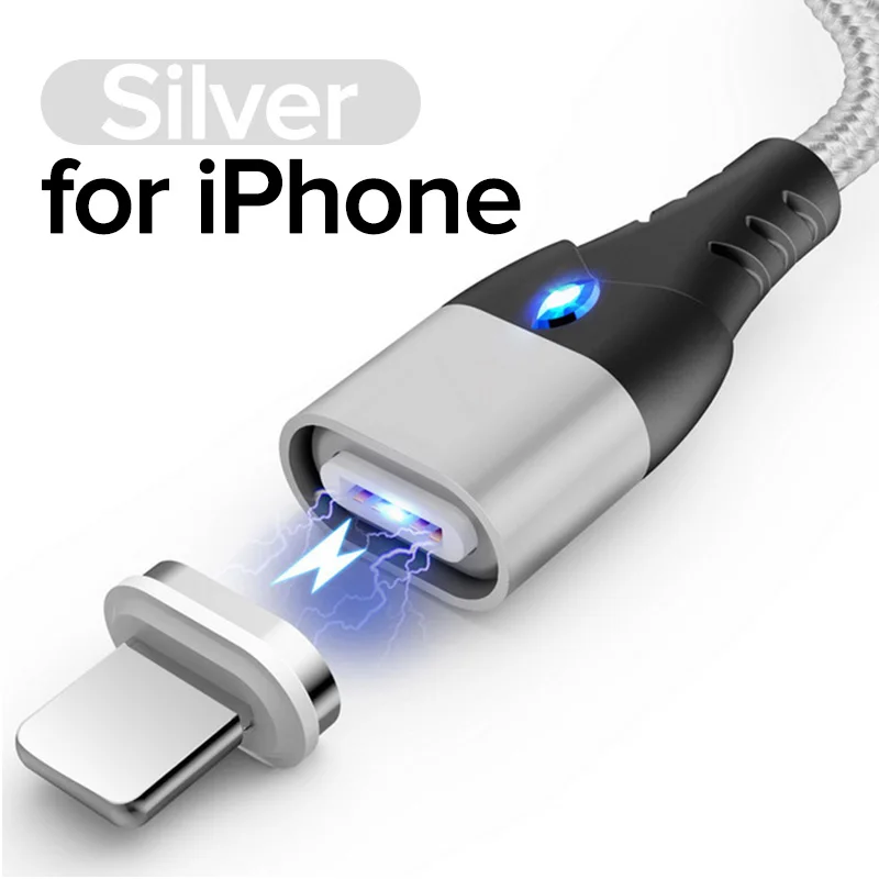 for iOS Silver 1 м Магнитный Micro USB кабель для быстрой зарядки и синхронизации данных провод MicroUSB Android телефон 3A провод для быстрой зарядки для htc Mi samsung Note 4 - Цвет: for iOS Silver