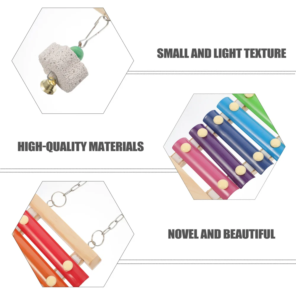 

Xylophone Plaything Birds Chewing with 2pcs Chicken Fruit Veggies Skewer