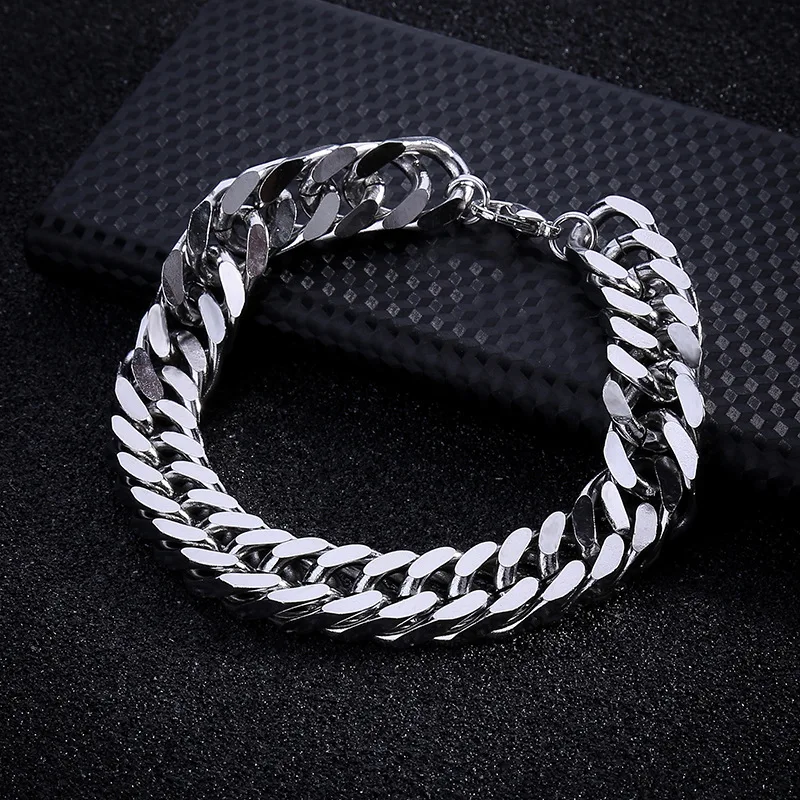

2021 New Trendy Punk Men 4/6/8mm Stainless Steel Curb Cuban Link Chain Bracelets Solid Chains Unisex Wrist Jewelry Gift