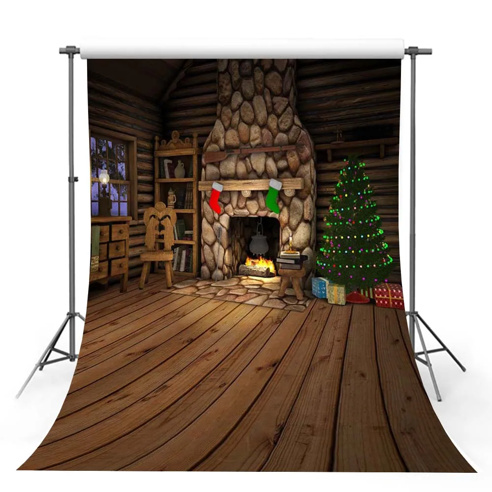 Виниловые фоны для фотосъемки с изображением камина на зиму и Рождество |