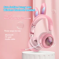 ke 01 led light wireless bluetooth rabbit ear headphones with pluggable noise reduction long mic music headset support tf card