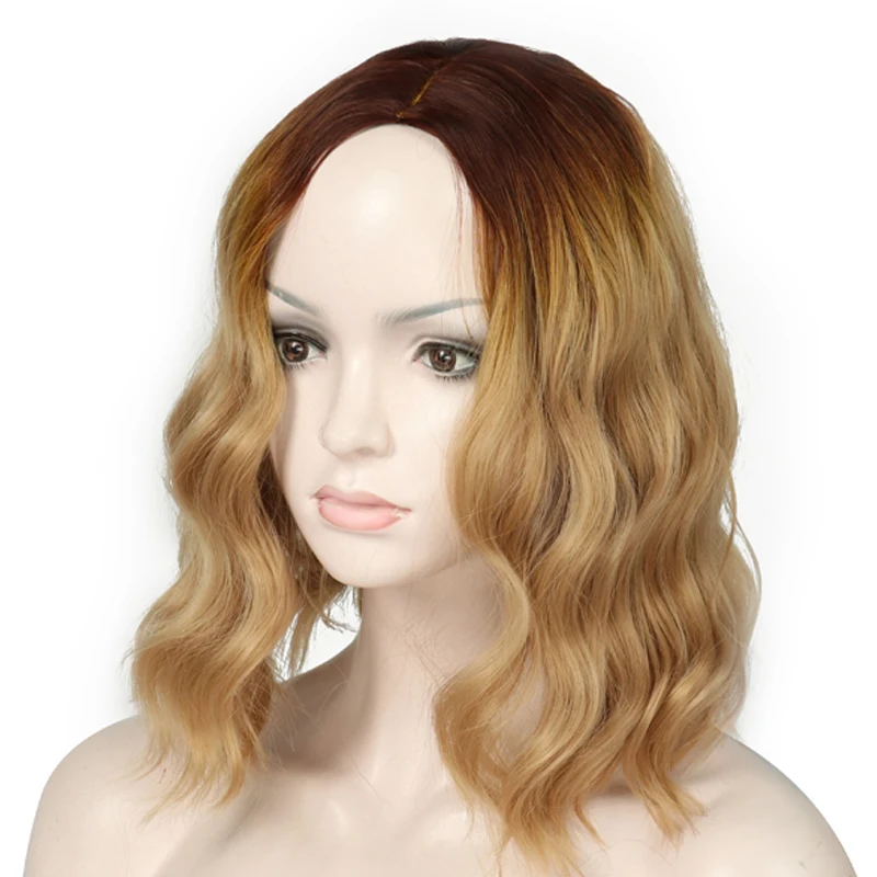 ValenWigs 16 дюймов эффектом деграде(переход от темного к коричневый блонд парики для черный/белый Для женщин средняя часть натуральные волнистые волосы синтетический парик ежедневные вечерние Косплэй
