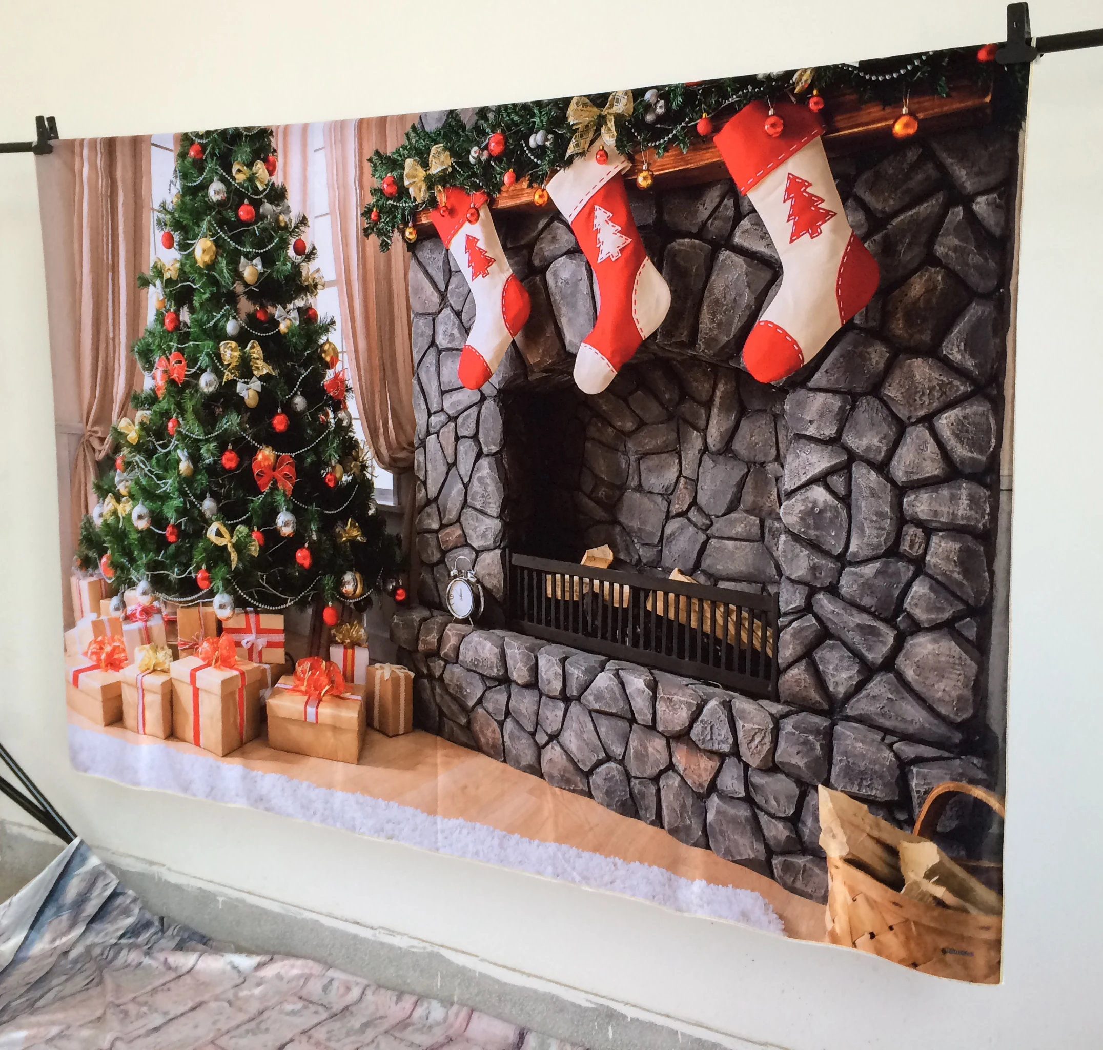 VinylBDS семейный Рождественский фон Дети кирпичный камин фоны Рождественская