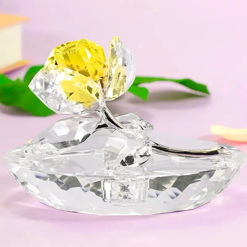 

3 Colors High-end K9 Crystal Rose Figurines Glass Flower Miniature Elegant Car Perfume Seat Ornaments Ctystal Carft Home Decor