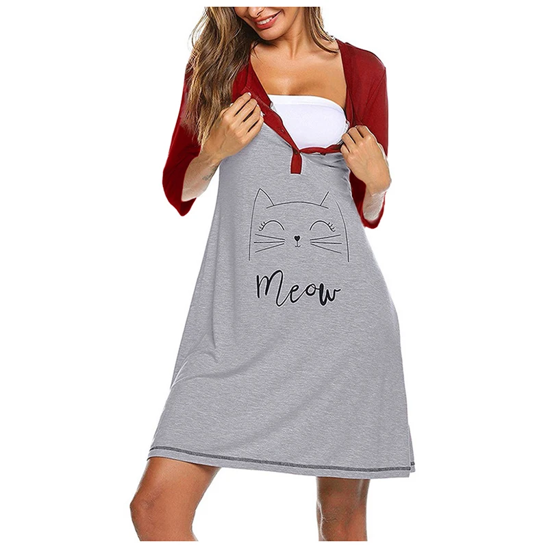 Модные осенние ночные рубашки с принтом милых котов и панды пижамы для
