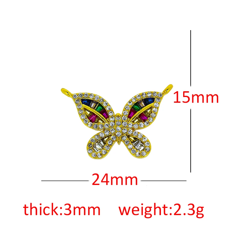 

5 PCS Pave Gold Rainbow Cubic Zirconia Crystal Charm Butterfly Pendant New Design For Women Jewelry DIY Findings Wholesale 2021