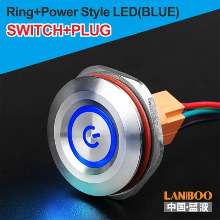 B Power Button Plug LANBOO 40 мм кнопочный переключатель вкл. Выкл. 1NO1NC SPST или 2NO2NC DPDT водонепроницаемый переключатель с разъемом провода - Цвет: B Power Button Plug