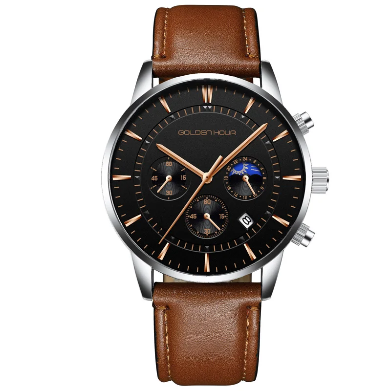 L-rose gold silver GOLDENHOUR роскошные брендовые мужские часы полностью стальные деловые наручные часы водонепроницаемые кварцевые мужские часы Relogio Masculino - Цвет: L-rose gold silver