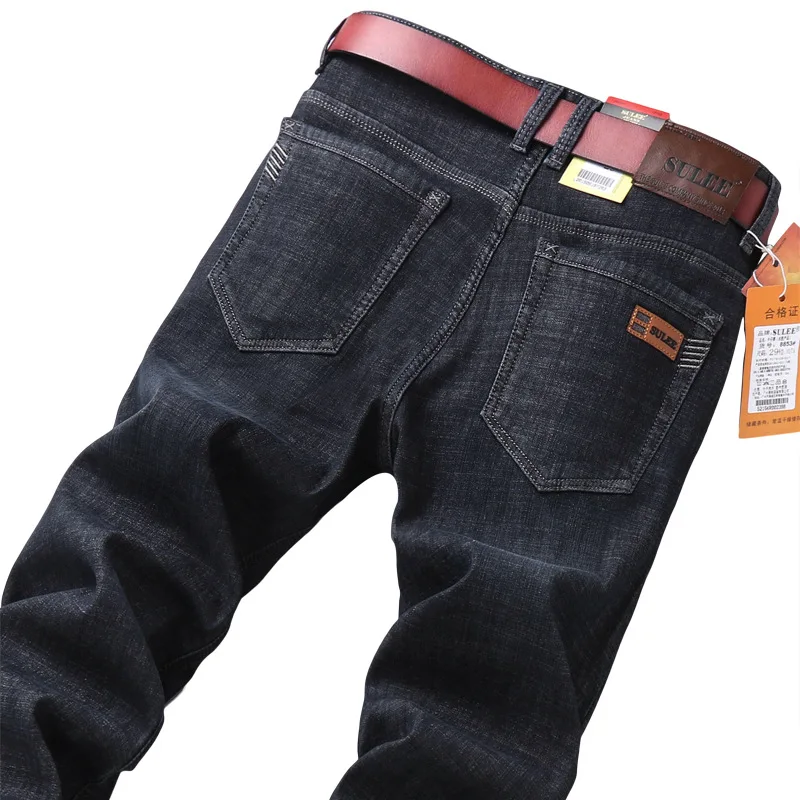 

Autumn and winter plus velvet thick jeans Loose straight leg business casual men's pants Warm black trousers middle-aged outfit