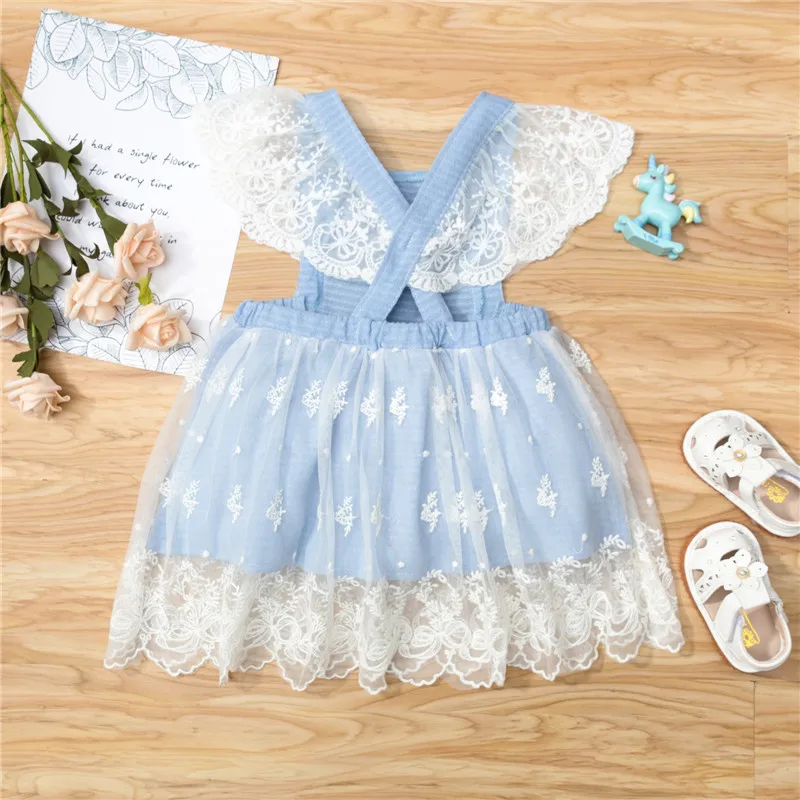 

0-24M Newborn Kid Baby Girl's Summer Dress, Lace Sleeve Dress Mesh Floral Princess Gown Backless Fashion Sundress Babys Clothing