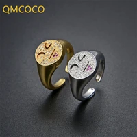 qmcoco punk hip hop silver color smiling face open rings for women man open adjustable ring fashion fine party jewelry gifts