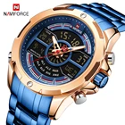 NAVIFORCE Relogio бренд с большим циферблатом, двойной дисплей, кварцевые наручные часы, повседневные часы из нержавеющей стали, мужские цифровые часы с будильником, светящиеся часы