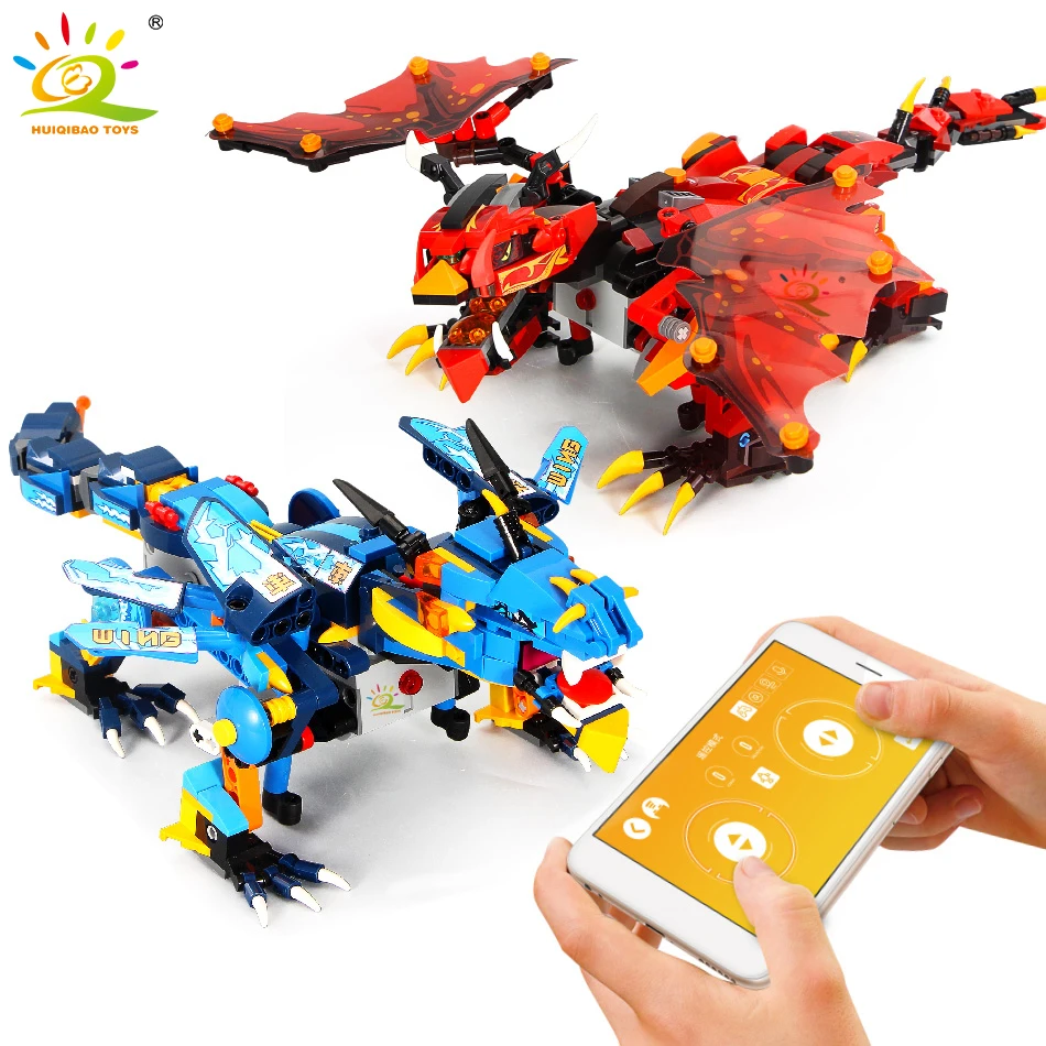 

HUIQIBAO 410 шт. ниндзя Lightning War Dragon Knight Электрический пульт дистанционного управления строительные блоки Tech подвижные RC кирпичи игрушки для дете...