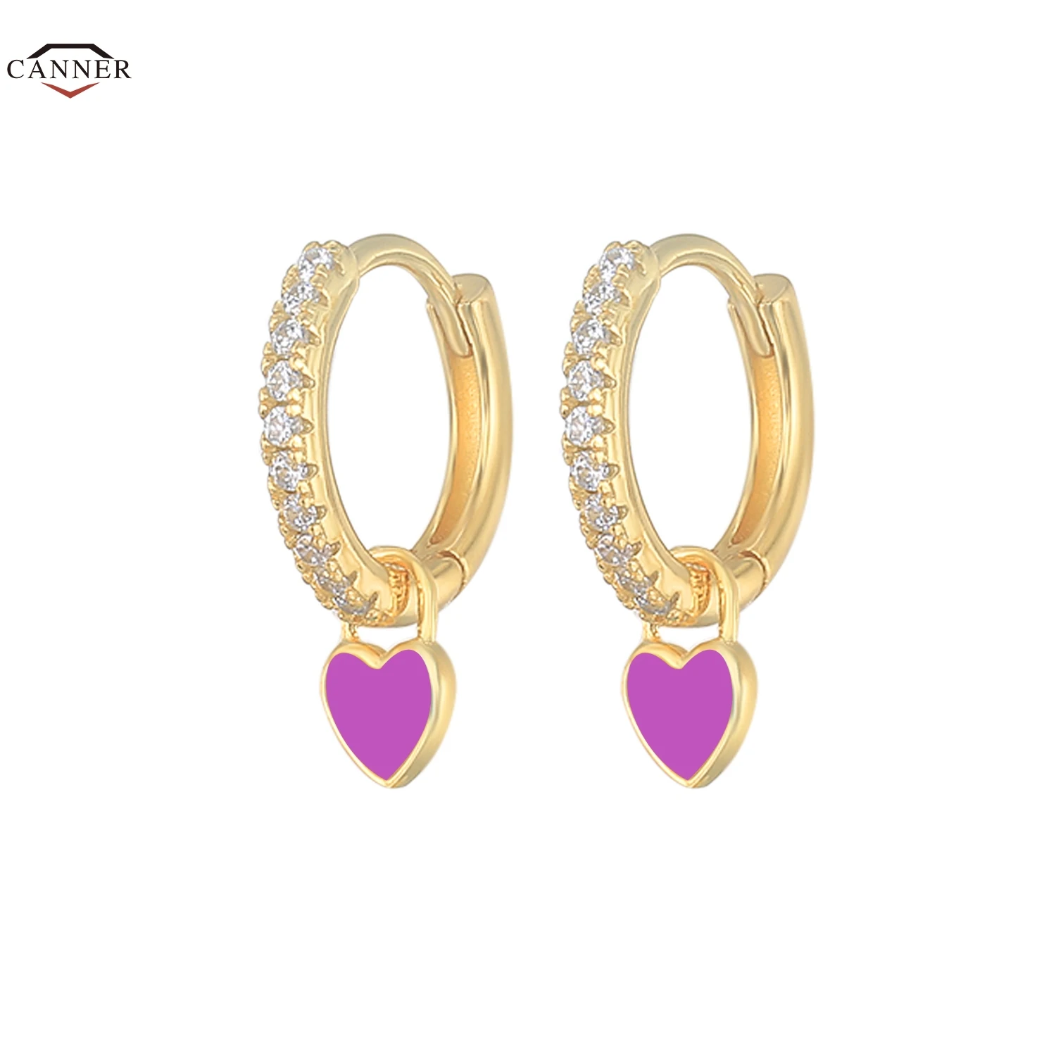 

CANNER 100% 925 Sterling Silver Purple Zircon Crystal Stud Earrings for Women Piercing Cartilage Earring Jewelry Pendients Gifts