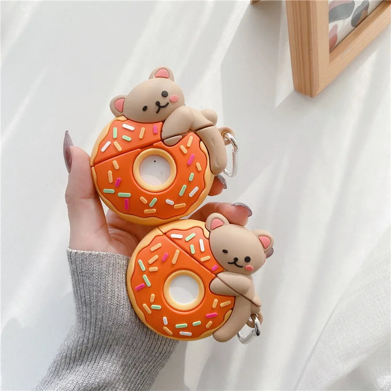 

For Airpods Case,Donuts Bear Case For Airpods 1/2 Case,Soft Silicone Protective Earphone Case For Airpods Pro Case For Girls