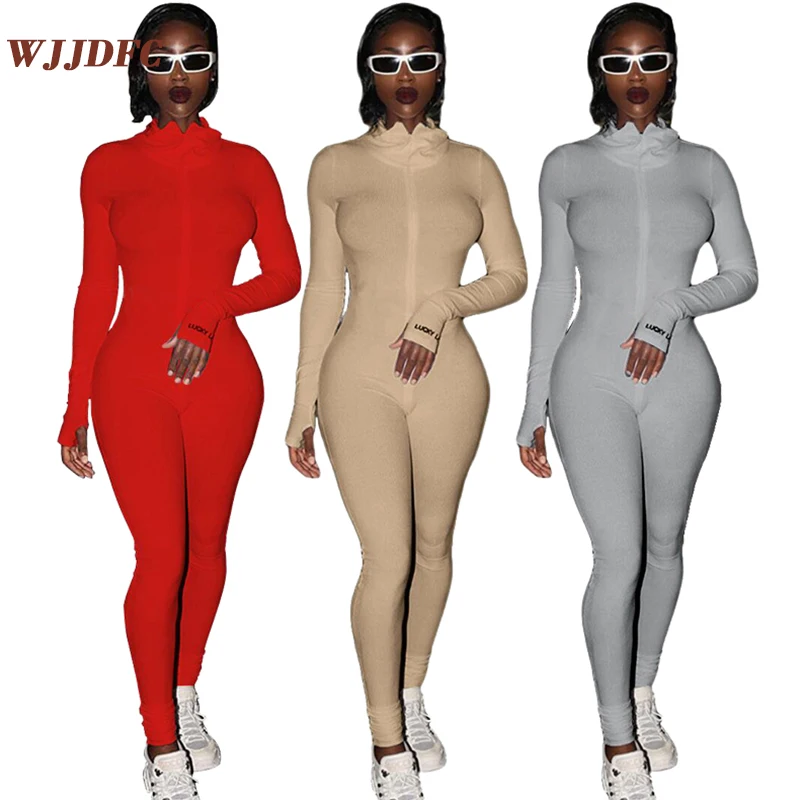 

WJJDFC Streetwear White Knitted Sexy Bodycon Label Jumpsuit Women Overall Long Sleeve Skinny Rompers Womens Jumpsuit Female