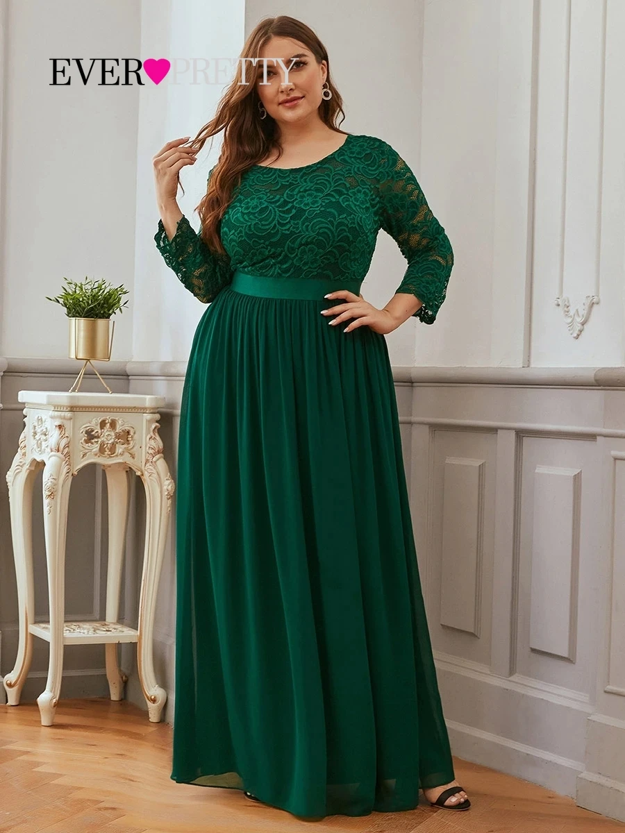 

Женское длинное вечернее платье Ever Pretty, шифоновое зеленое элегантное платье-трапеция с длинным рукавом, с кружевом, для гостей свадьбы, EP07412,...