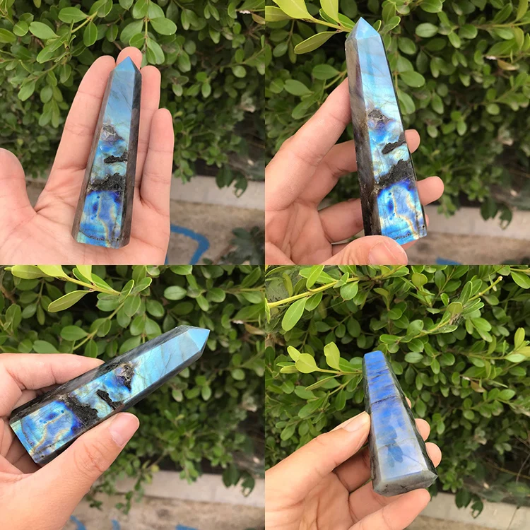 

Natural Stone Mineral Crystal Labrador Stone Home Decoration Witchcraft Worship Meditation Wheel Pulse Healing Crystal Column