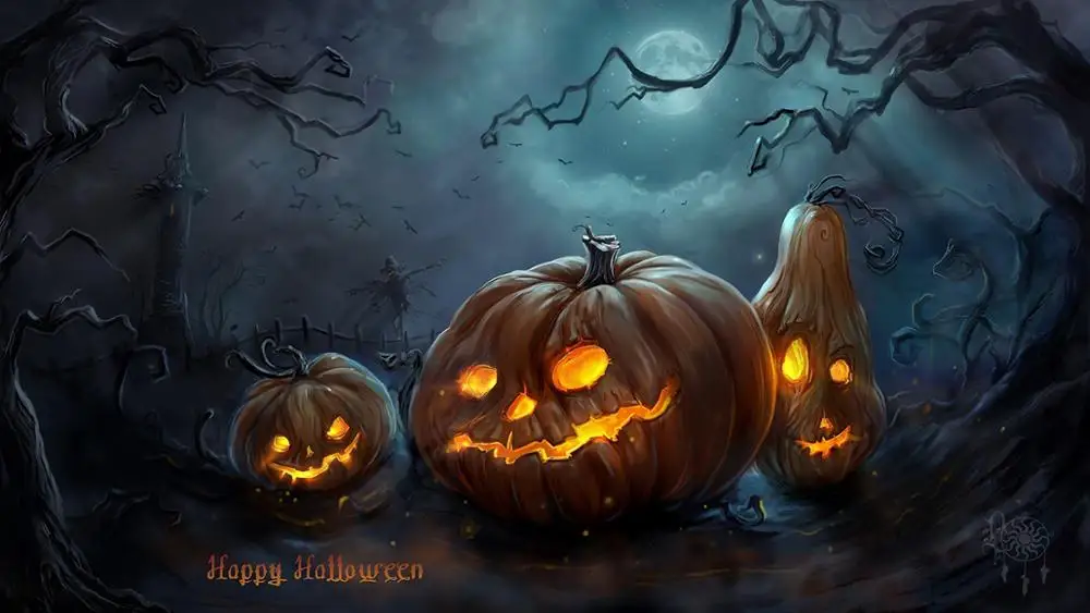 

Photography backgrounds Halloween night pumpkin lantern forest bats backdrops camera fotografica studio props