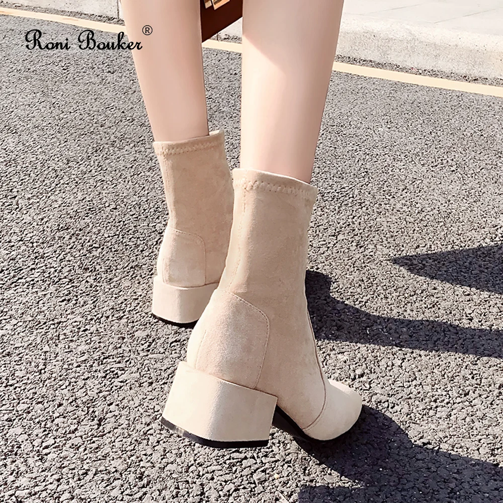 Ботильоны женские из искусственной замши без застежки на низком массивном