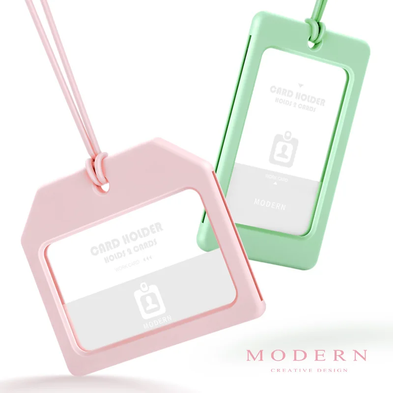 Modern - Macarons Fashion Work Card Holder With Silicone Rope Employee ID card 2 in 1