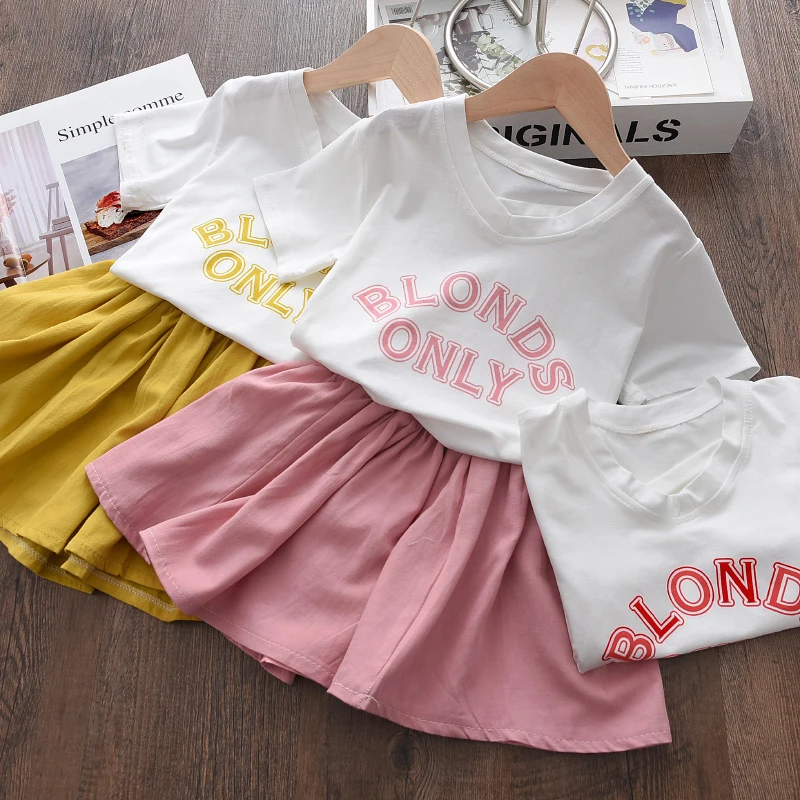 

Toddler Baby Girls Casual Clothing Sets 2021 Baby Letter Print T-shirt Skirt Korean Simple Style Children Princess Suit 2-6Y