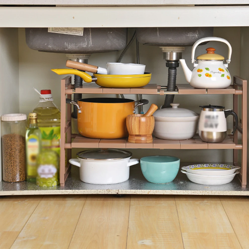 

Durable Solid For Kitchen ABS Space Saving Household Adjustable Height 2 Tiers Expandable Under Sink Organizer Removable