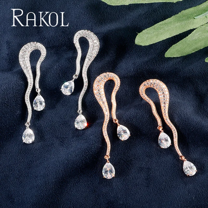 Женские свадебные серьги с фианитом RAKOL роскошные и вечерние капельками воды