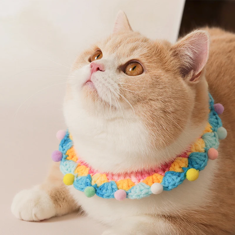

Hand-knitted Color Cat Dog Rabbit Pet Collar Ball Exquisite Cotton Button Saliva Scarf Neck Photo Accessories Pet Products