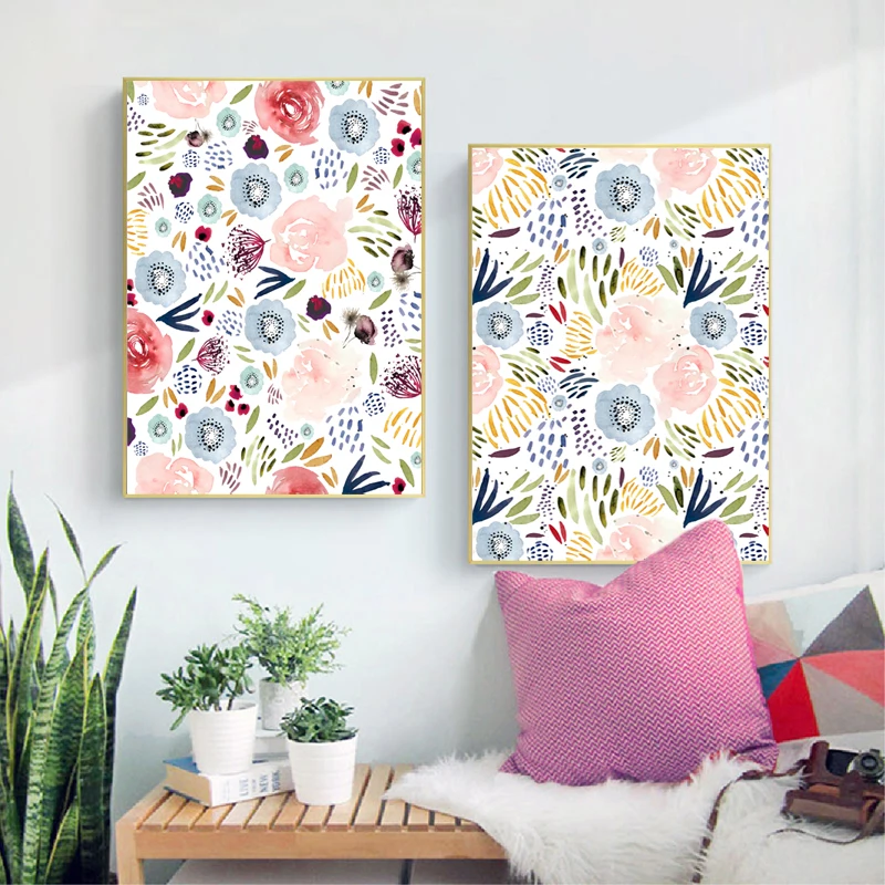 

Watercolor Floral Painting Art Canvas Prints Pink Flowers Minimalist Posters Nursery Girls Room Bedroom Decor Wall Art Pictures