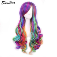 similler anime synthetic cosplay wigs for women high temperature fiber long curly rainbow wig with bangs