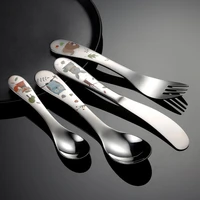 4pcspack 304 stainless steel kids cutlery cartoon pattern carving children tableware western style spoon fork set baby flatware