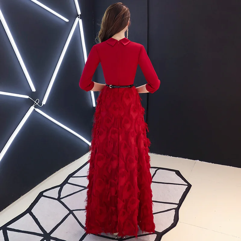 Китайское красное свадебное платье длинное элегантное женское Ципао с рукавами