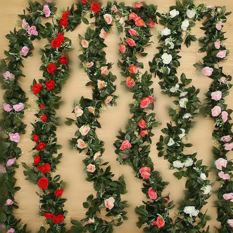 

2.5m Artificial Flower Silk Rose Leaf Garland Vine Ivy Home Wedding Garden Décor DIY Fake Plant Vine