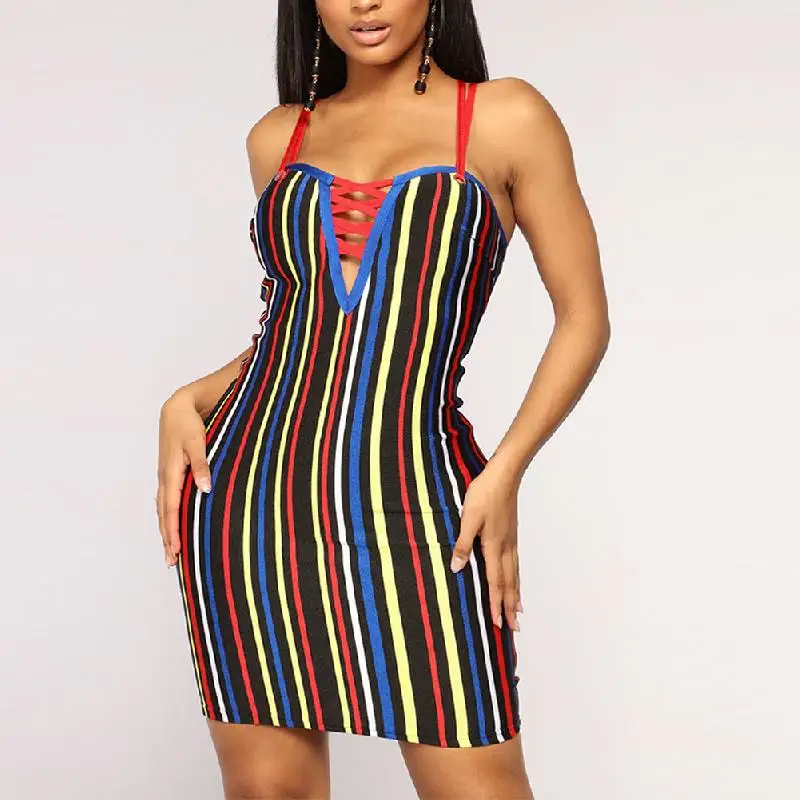 Bikitique женское платье в полоску с принтом облегающее на грудь вечерние платья
