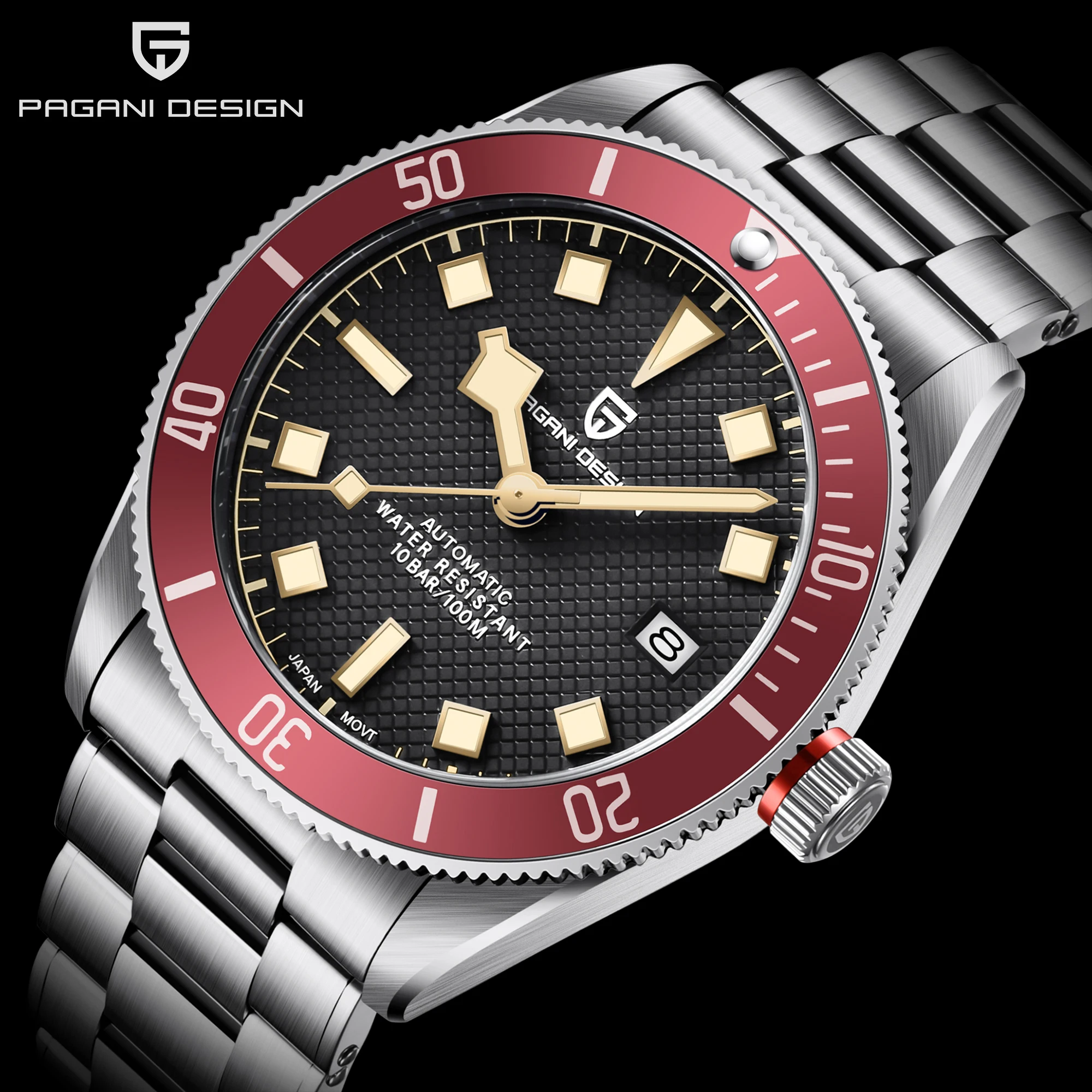 

2021 new PAGANI DESIGN BB58 Red Men's Mechanical wrist watch Brand Luxury Automatic watch men NH35A Diver Rivet stainless steel