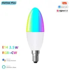 Умная светодиодсветильник лампа Tuya ZigBee, Е14, 3,5 Вт, RGBW, с регулировкой температуры цвета и управлением через приложение